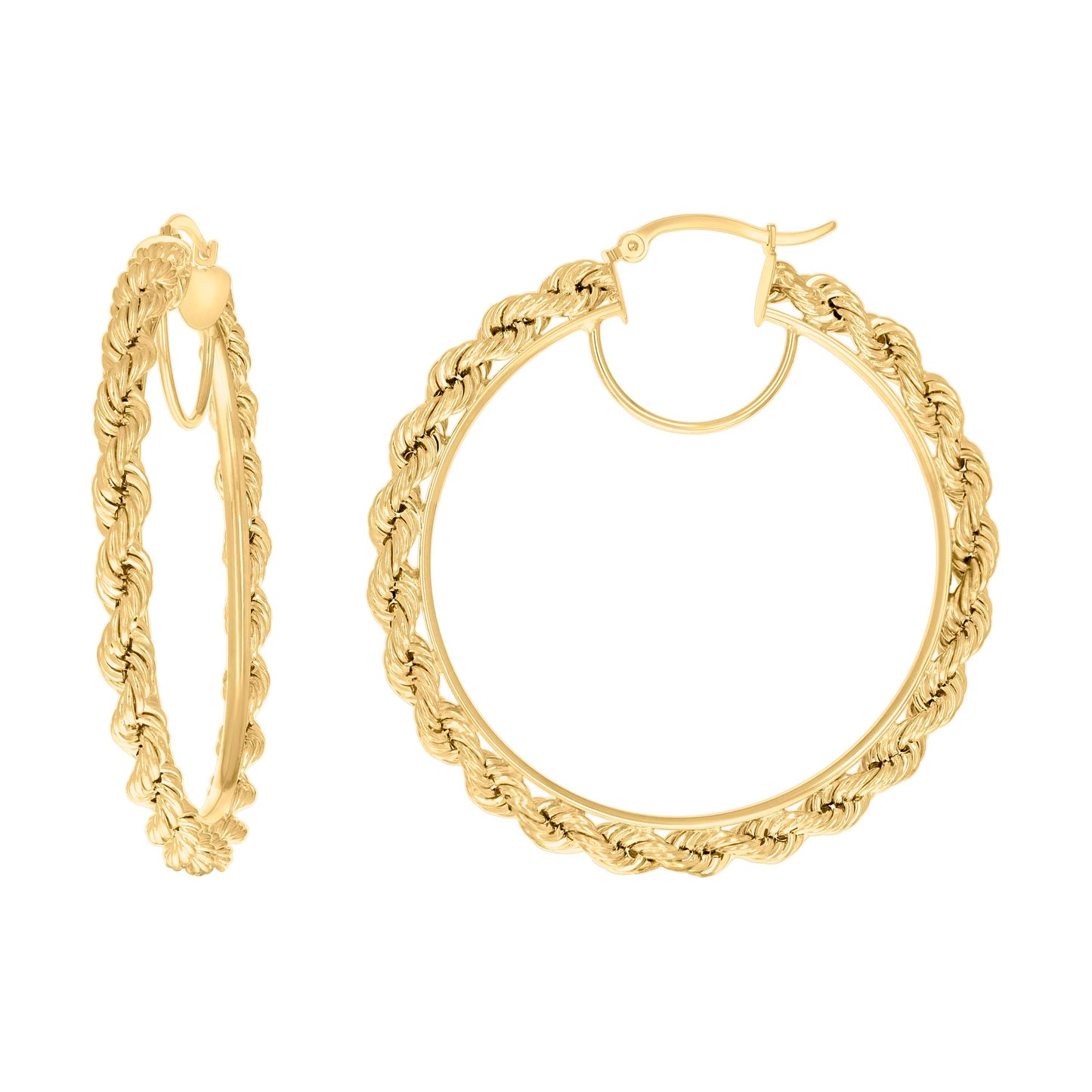 14K Yellow Gold Womens Twisted Rope Hoop Earrings