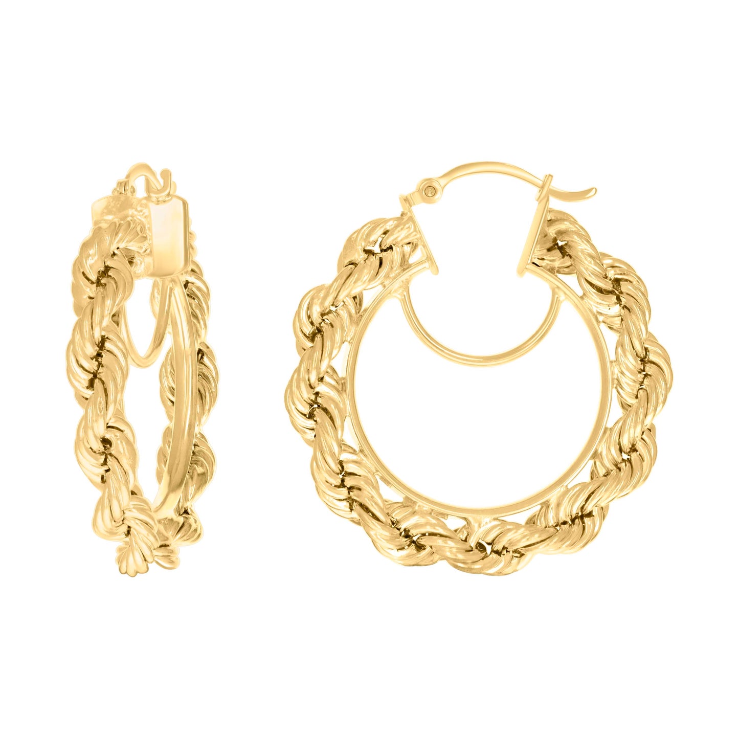 14K Yellow Gold Womens Twisted Rope Hoop Earrings