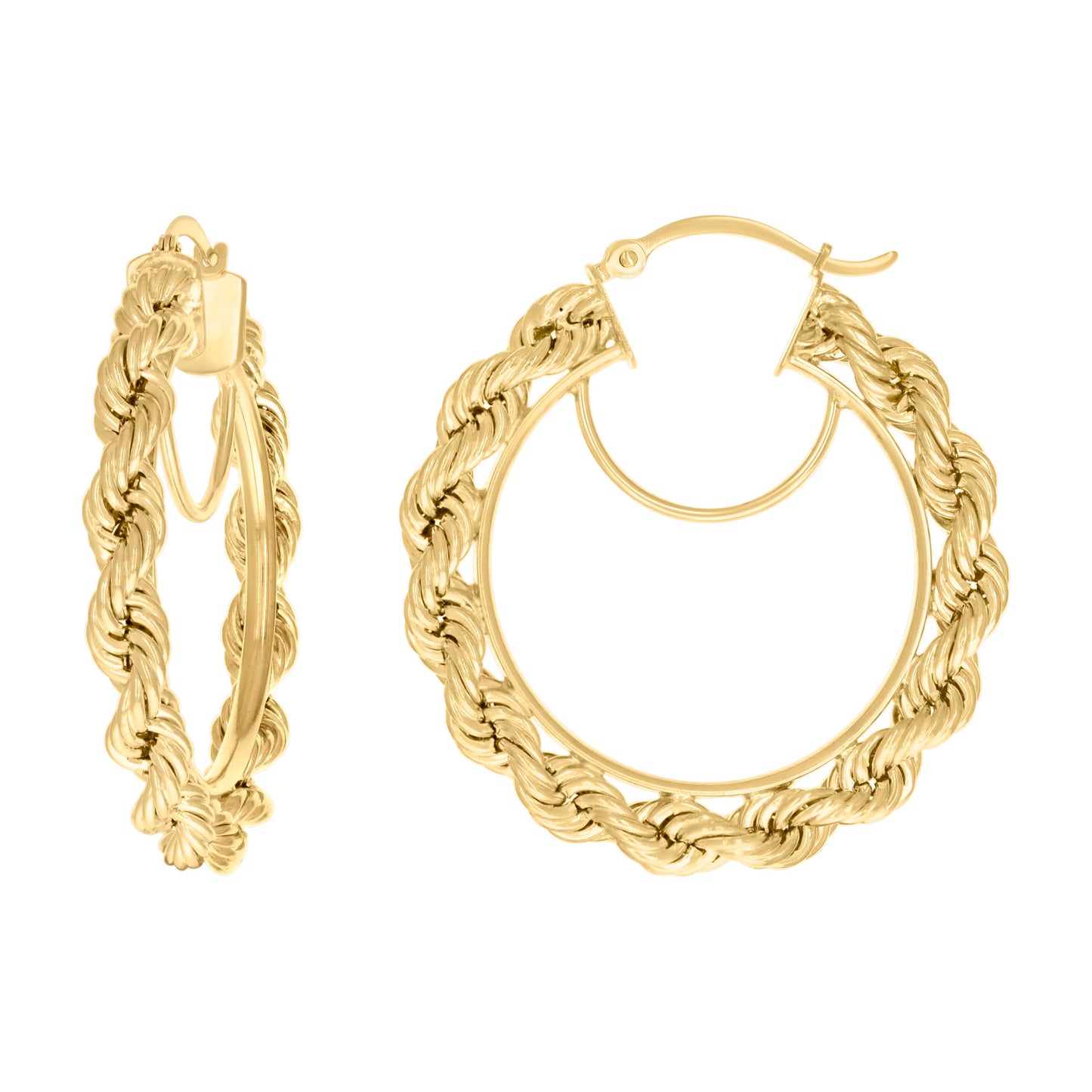 14K Yellow Gold Womens Twisted Rope Hoop Earrings