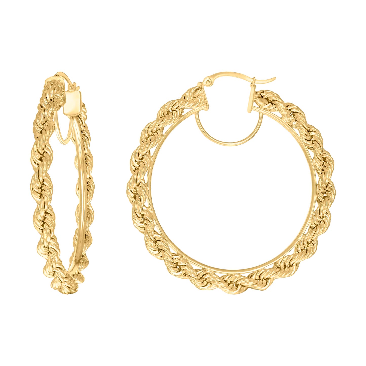 14K Yellow Gold Womens Twisted Rope Hoop Earrings