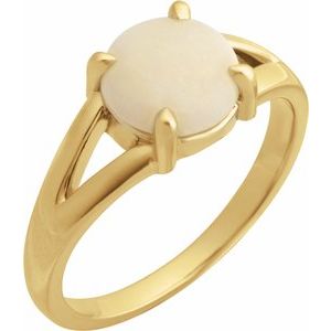 14K Yellow Gold  Round 8 Mm Polished Natural White Opal Solitaire Cabochon Ring Size 7