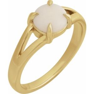 14K Yellow Gold  Round 7 Mm Polished Natural White Opal Solitaire Cabochon Ring Size 7