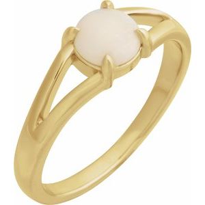 14K Yellow Gold  Round 6 Mm Polished Natural White Opal Solitaire Cabochon Ring Size 7
