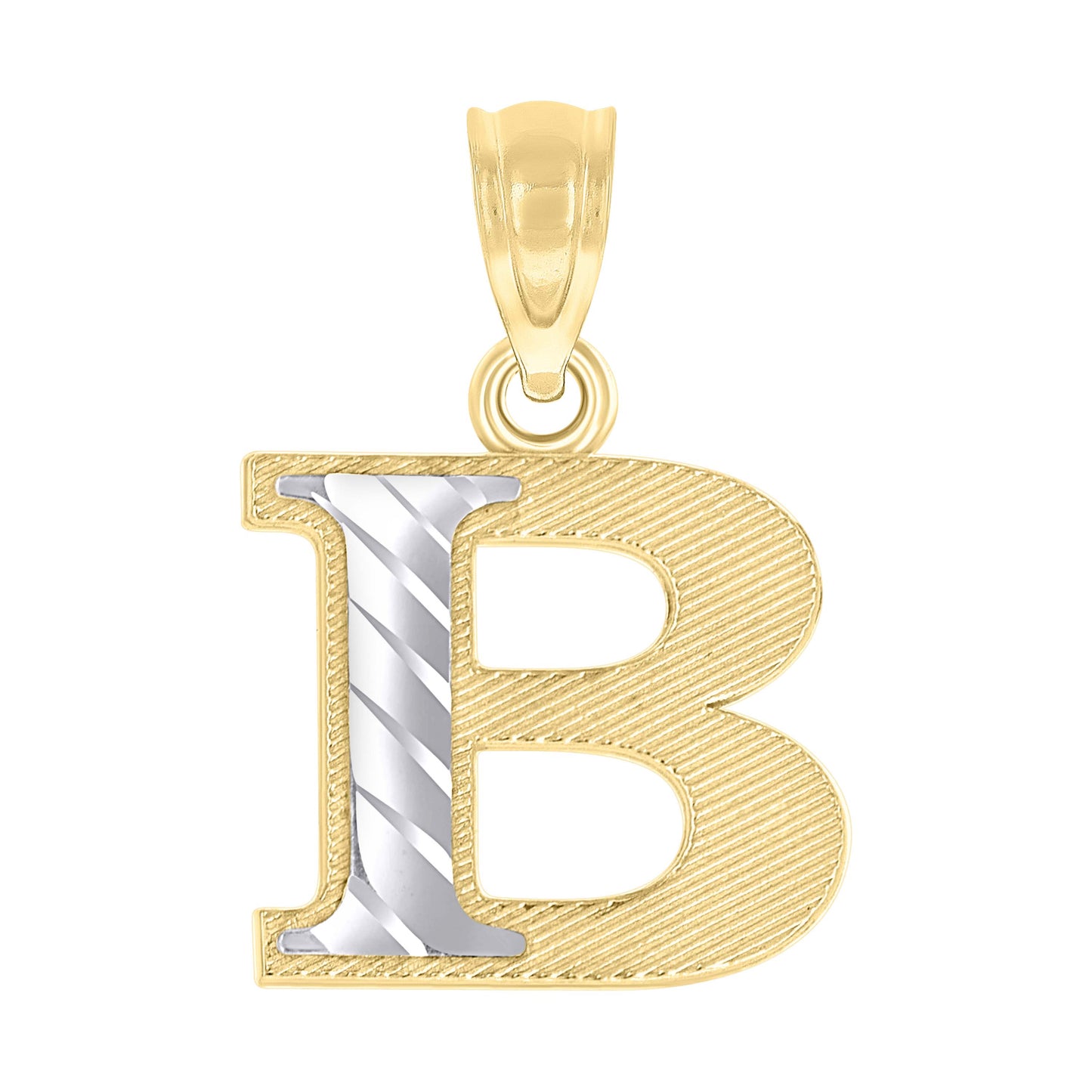 10K Two-Tone Gold Unisex Diamond-Cut Initial Charm Pendant