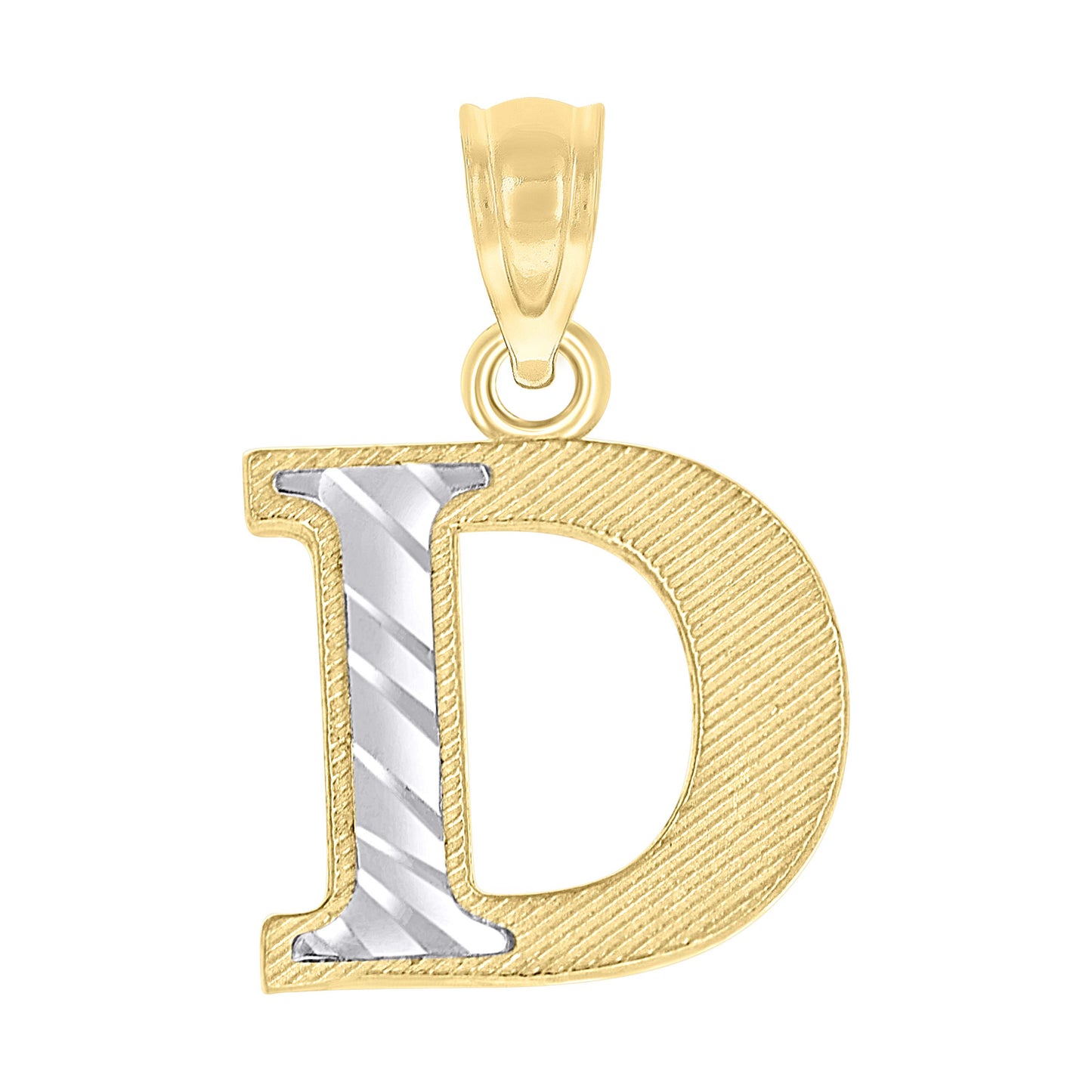 10K Two-Tone Gold Unisex Diamond-Cut Initial Charm Pendant