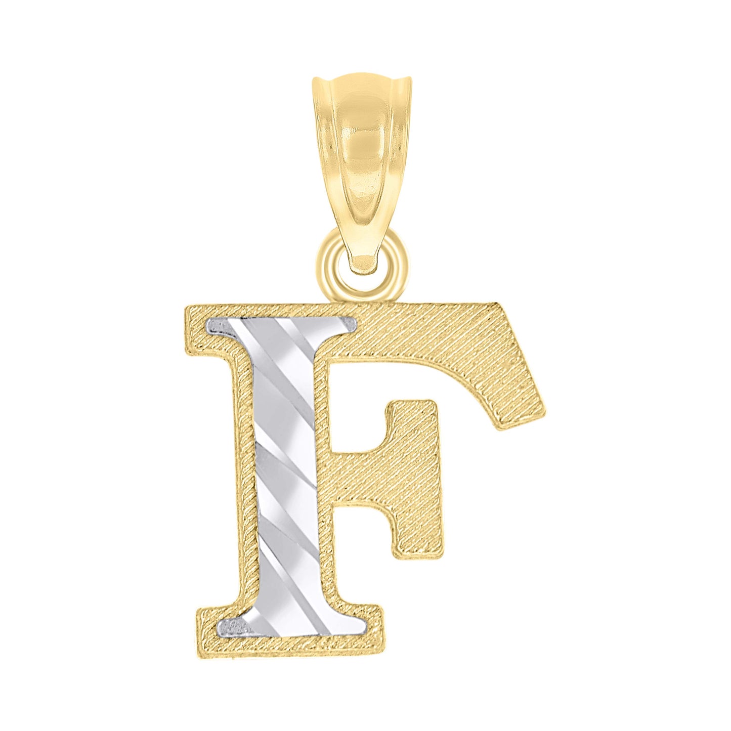 10K Two-Tone Gold Unisex Diamond-Cut Initial Charm Pendant