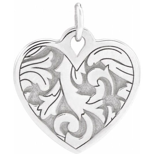 14K White Gold 15.5 X 12.9 Mm Polished Engravable Floral Heart Pendant