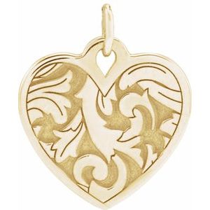 14K Yellow Gold 15.5 X 12.9 Mm Polished Engravable Floral Heart Pendant