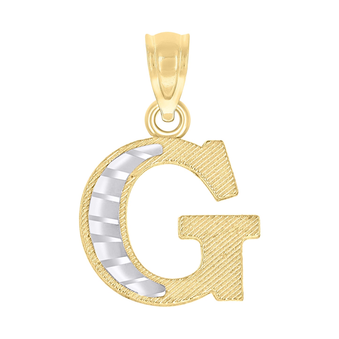 10K Two-Tone Gold Unisex Diamond-Cut Initial Charm Pendant