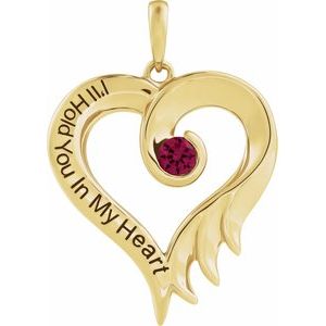 14K Yellow Gold Round 3 Mm Lab-Grown Ruby Heart Pendant With Engraving I'll Hold You In My Heart