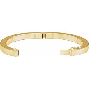 14K Yellow Gold 6 Mm 7 In Polished Square Tube Hinged Bangle Bracelet
