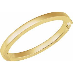 14K Yellow Gold 6 Mm 7 In Polished Square Tube Hinged Bangle Bracelet