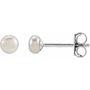 Sterling Silver Pearl Shape 4-4.5 Mm Freshwater Cultured White Pearl Earrings