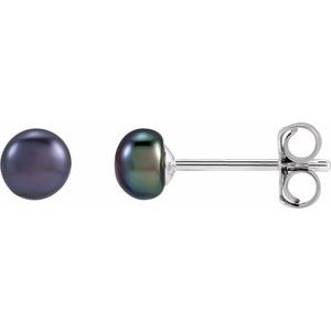Sterling Silver Pearl Shape 4.0-4.5 Mm Freshwater Cultured Black Pearl Earrings
