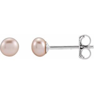 Sterling Silver Pearl Shape 4.0-4.5 Mm Freshawater Cultured Pink Pearl Earrings