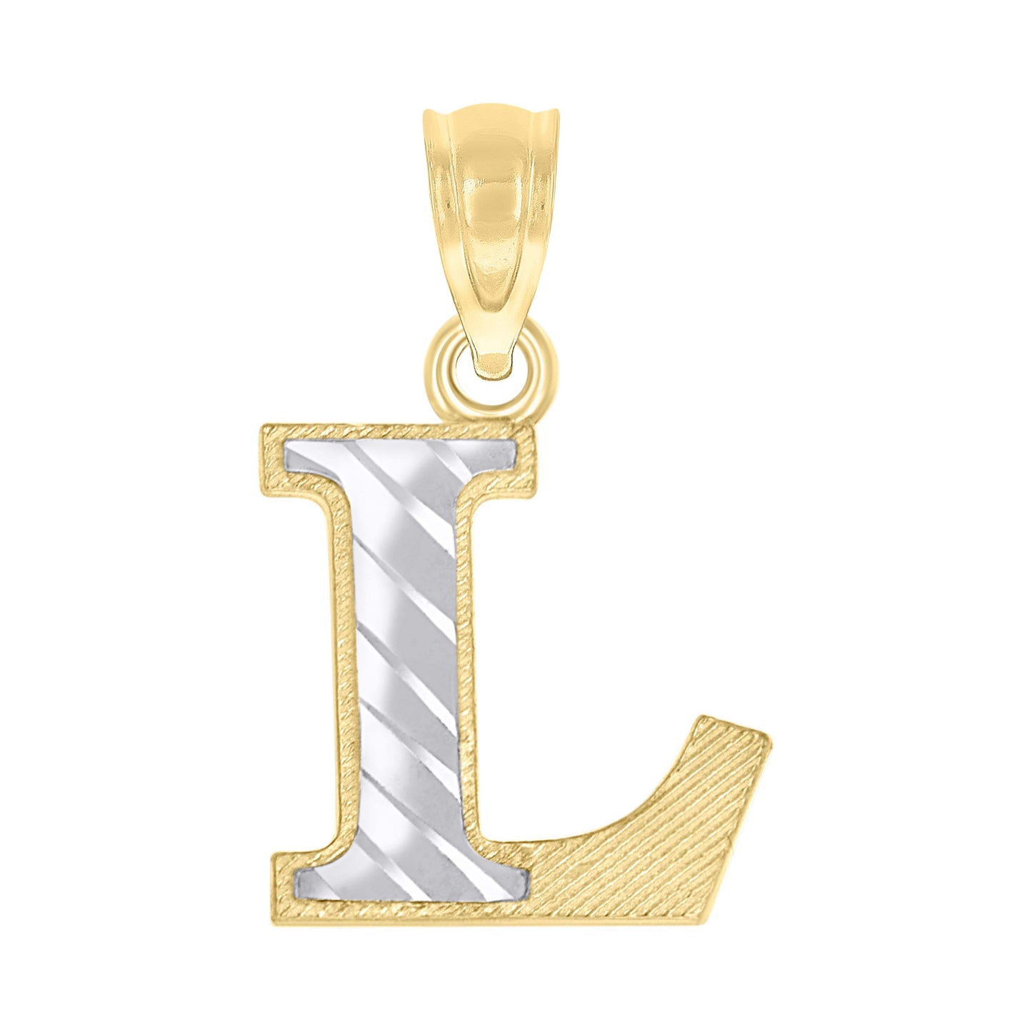 10K Two-Tone Gold Unisex Diamond-Cut Initial Charm Pendant