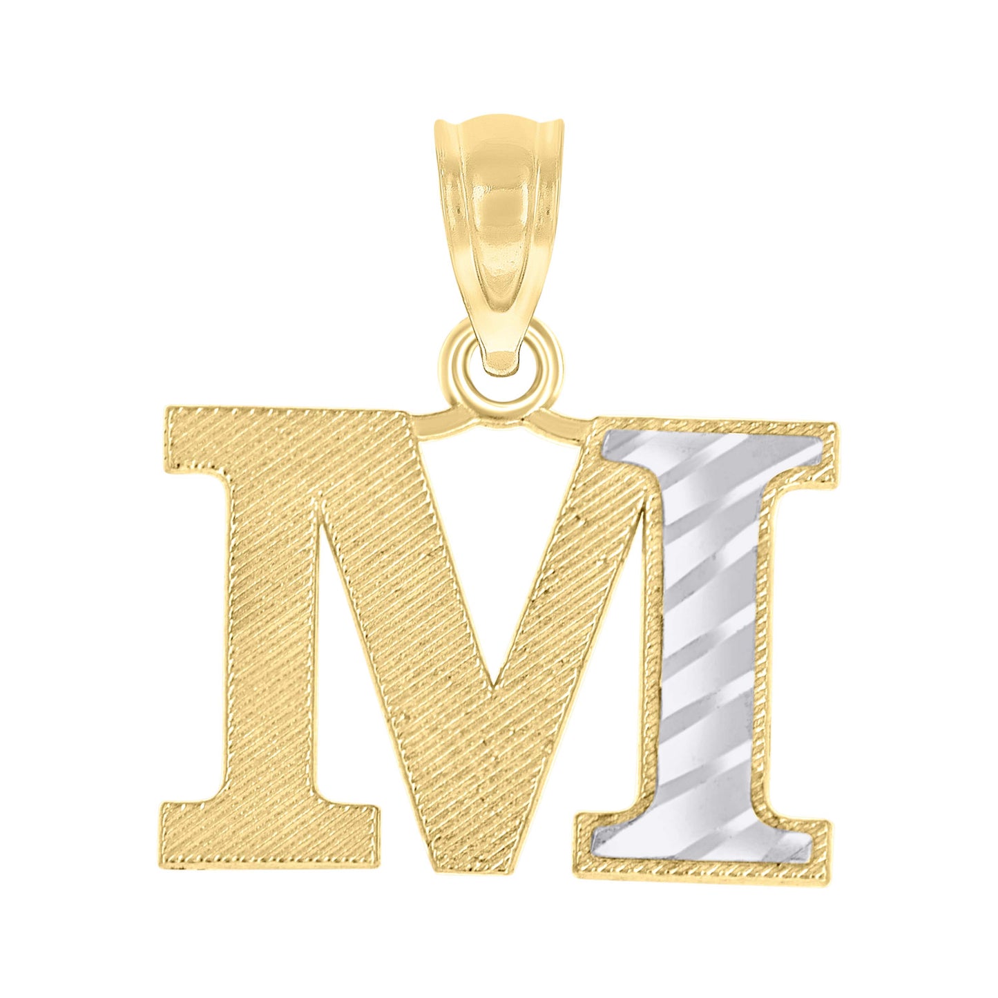 10K Two-Tone Gold Unisex Diamond-Cut Initial Charm Pendant