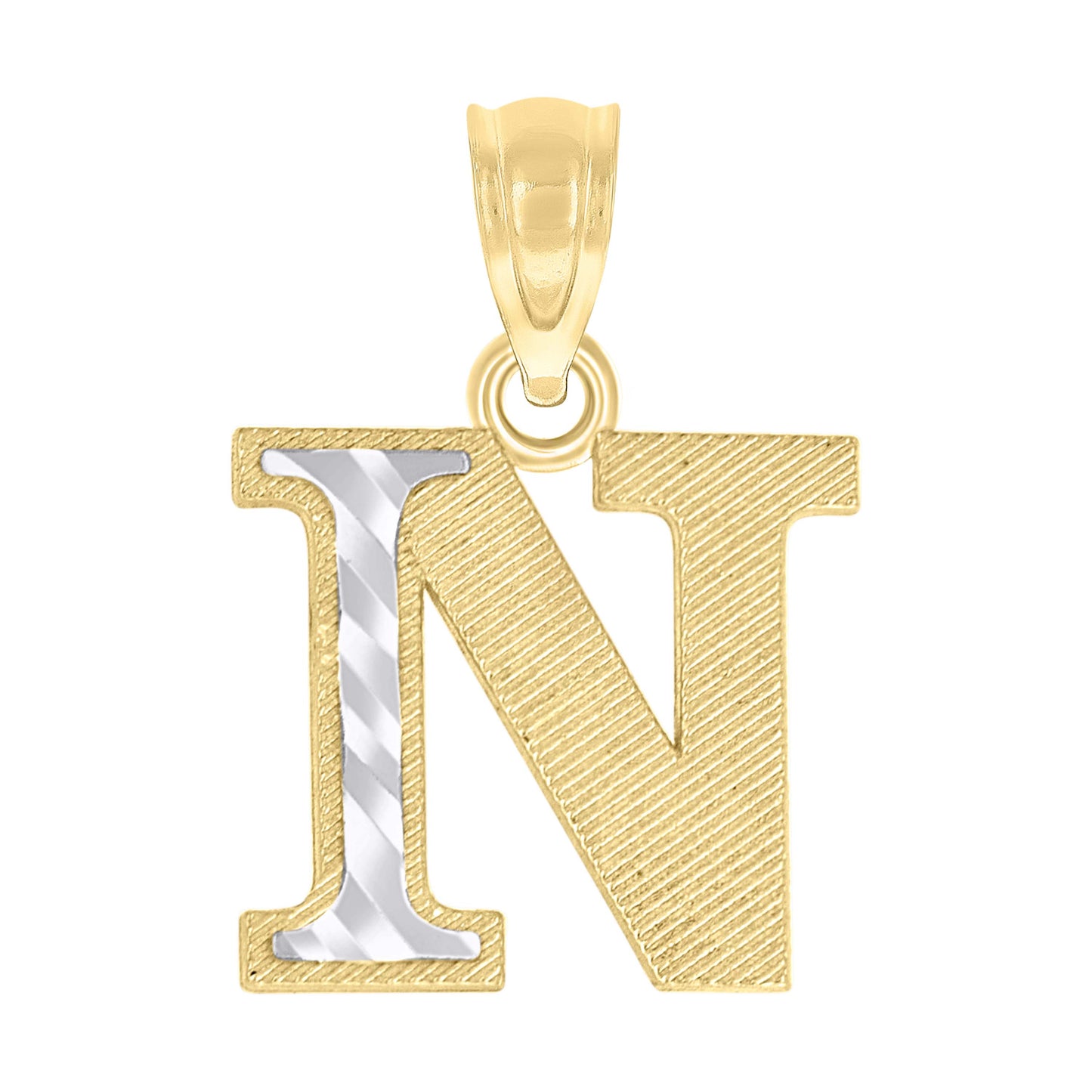 10K Two-Tone Gold Unisex Diamond-Cut Initial Charm Pendant