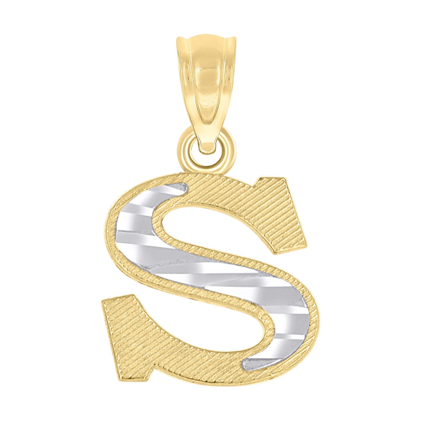 10K Two-Tone Gold Unisex Diamond-Cut Initial Charm Pendant