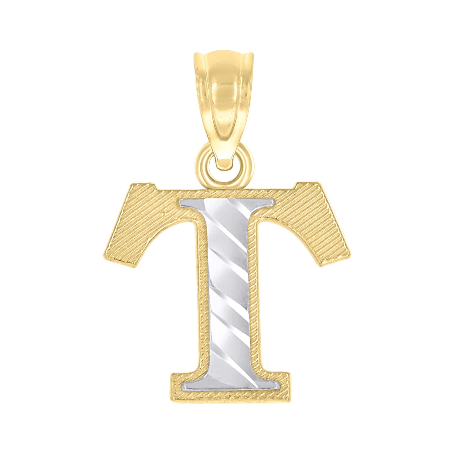 10K Two-Tone Gold Unisex Diamond-Cut Initial Charm Pendant
