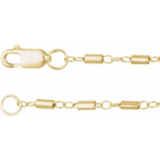 14K Yellow Gold Cable 1.7 Mm 16 In Lobster Clasp Polished Satellite Bar Cable Chain