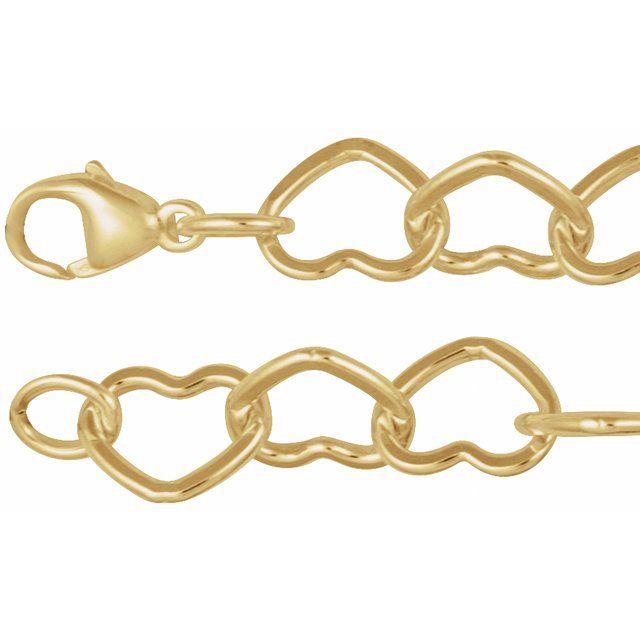 14K Yellow Gold-Filled Or Sterling Silver Heart 9 Mm 7 In Lobster Clasp Polished Heart Chain