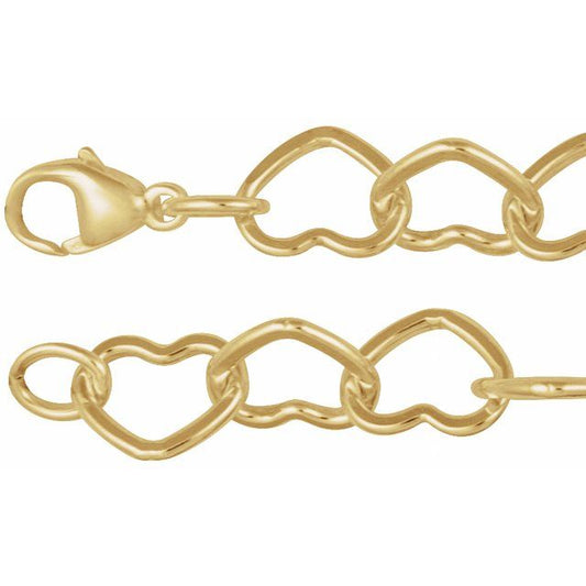 14K Yellow Gold-Filled Or Sterling Silver Heart 9 Mm 7 In Lobster Clasp Polished Heart Chain