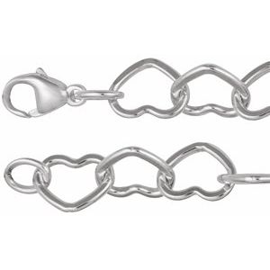 Sterling Silver Lobster Clasp Heart Chain, Length: 16 In, Width: 9 Mm