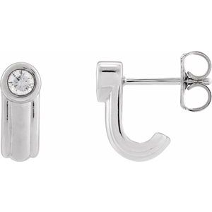 14K White Gold 10.4 X 4.2 Mm 4.2 Mm Round 3Mm Pair Friction Backs Included Polished 1/5 Ctw Lab-Grown Diamond Solitaire J Hoop Earrings