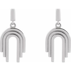 Sterling Silver 28.9 X 10.5 Mm Pair Friction Backs Included Polished Geometric Arch Dangle Earrings