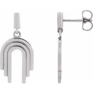 Sterling Silver 28.9 X 10.5 Mm Pair Friction Backs Included Polished Geometric Arch Dangle Earrings