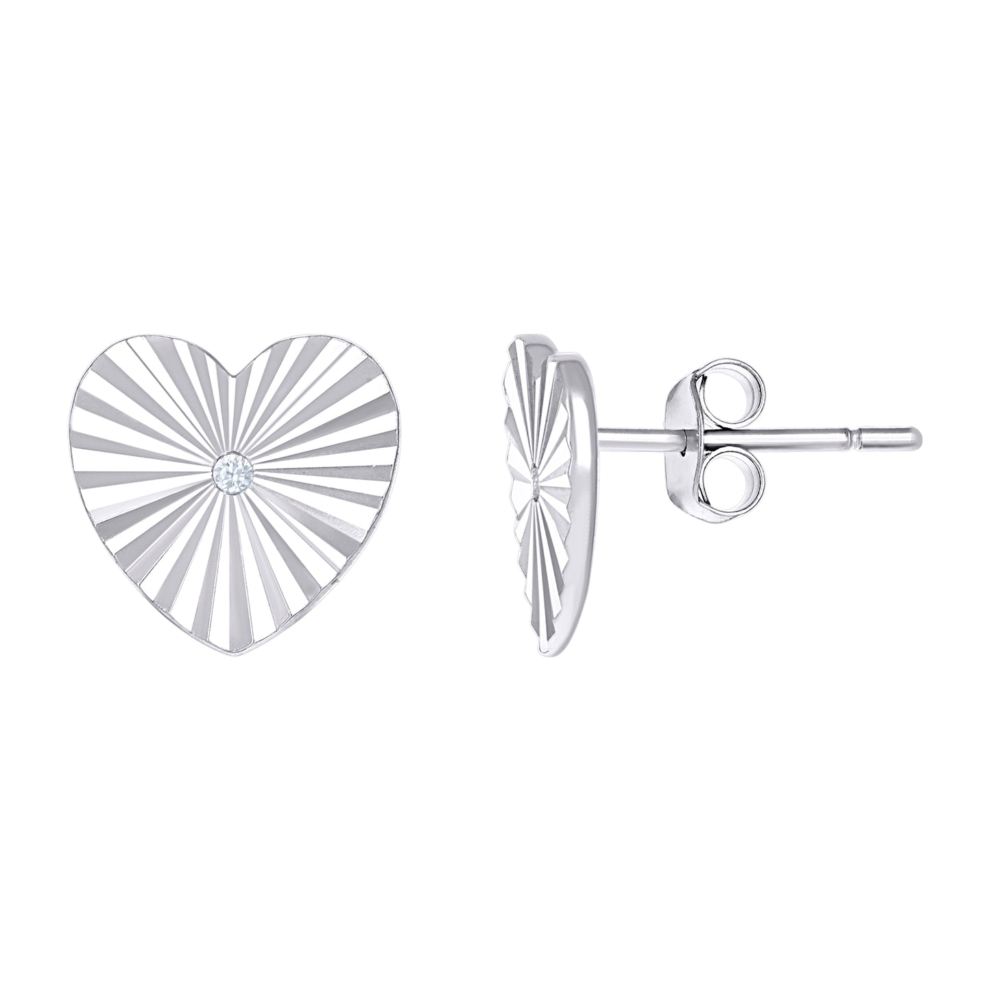 Sterling Silver Or Yellow-Tone Womens Cubic-Zirconia Heart Stud Earrings