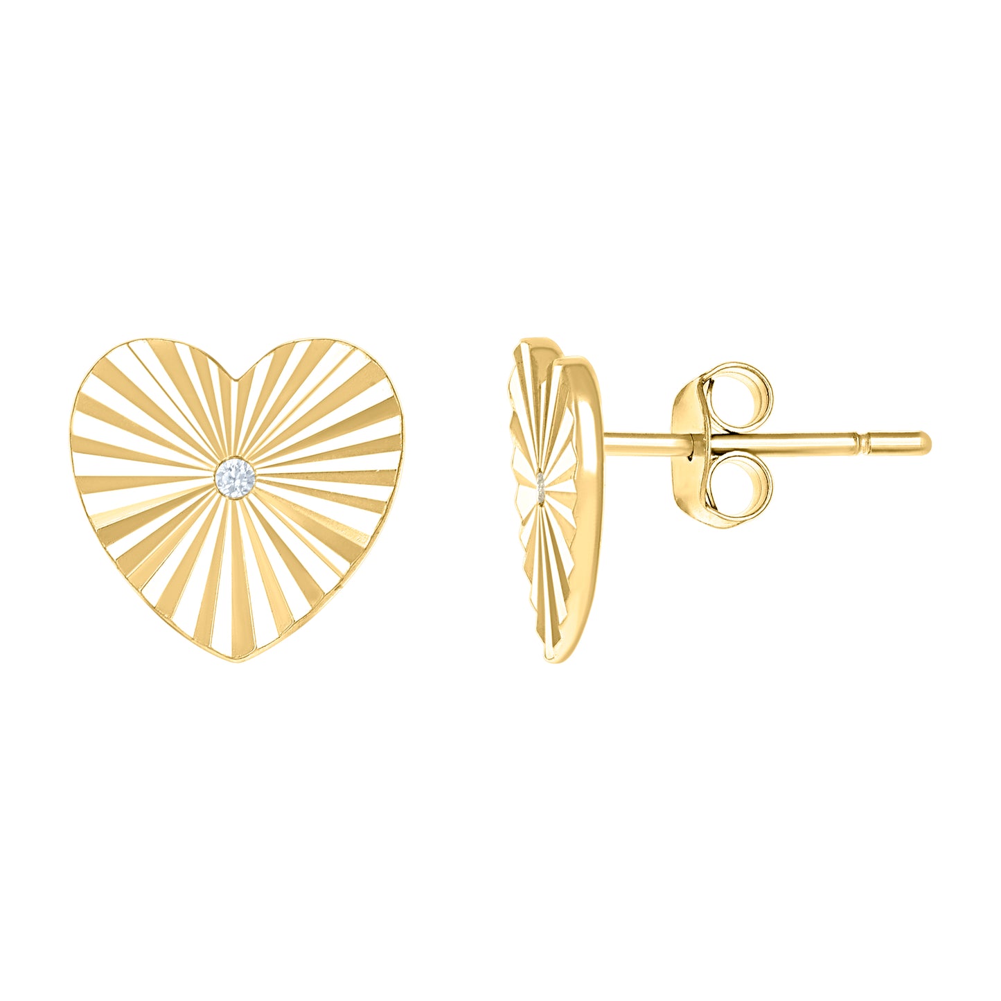 Sterling Silver Or Yellow-Tone Womens Cubic-Zirconia Heart Stud Earrings
