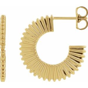 14K Yellow Gold Pair Starburst Hoop Earrings, Length: 19 Mm, Thickness: 1.5 Mm