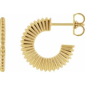 14K Yellow Gold Pair Starburst Hoop Earrings, Length: 16 Mm, Thickness: 1.5 Mm
