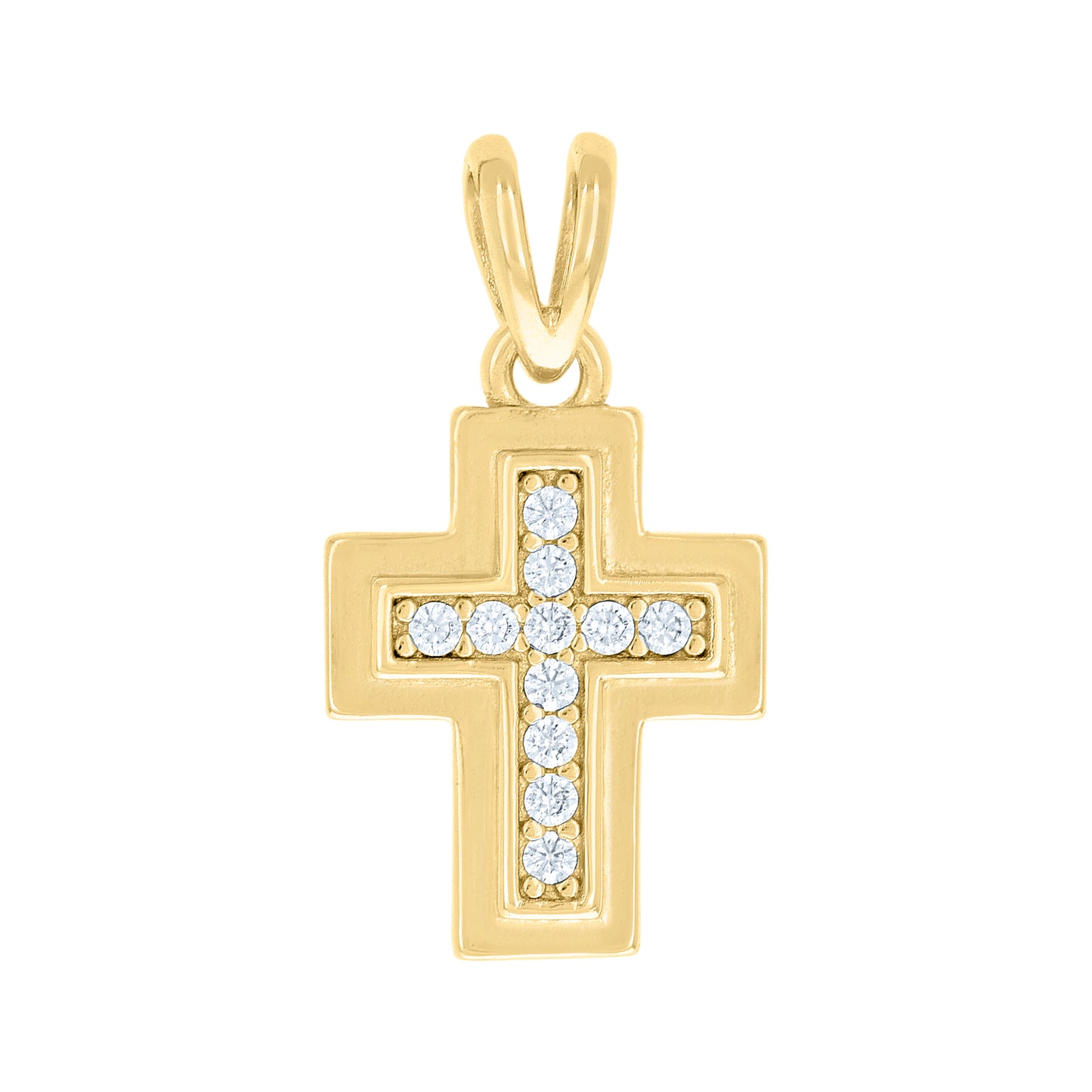 Sterling Silver Unisex Round Cubic-Zirconia Cross Religious Charm Pendant
