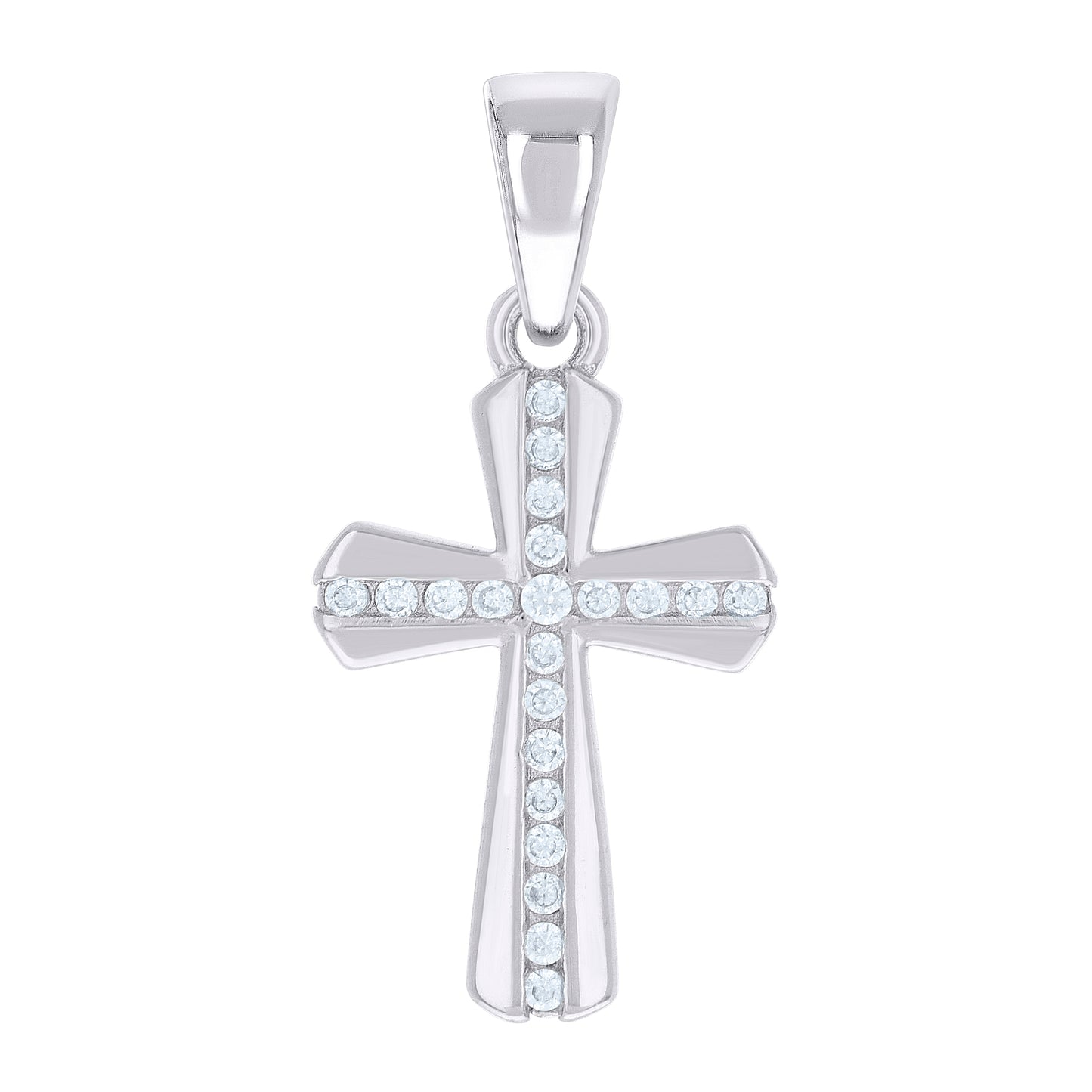 Sterling Silver Unisex Round Cubic-Zirconia Cross Religious Charm Pendant