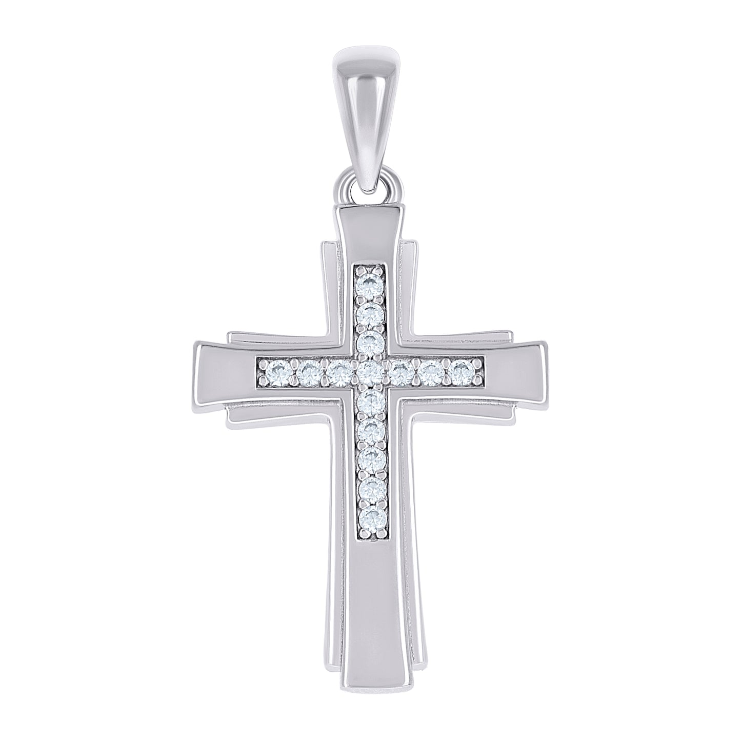 Sterling Silver Unisex Cubic-Zirconia Cross Religious Charm Pendant