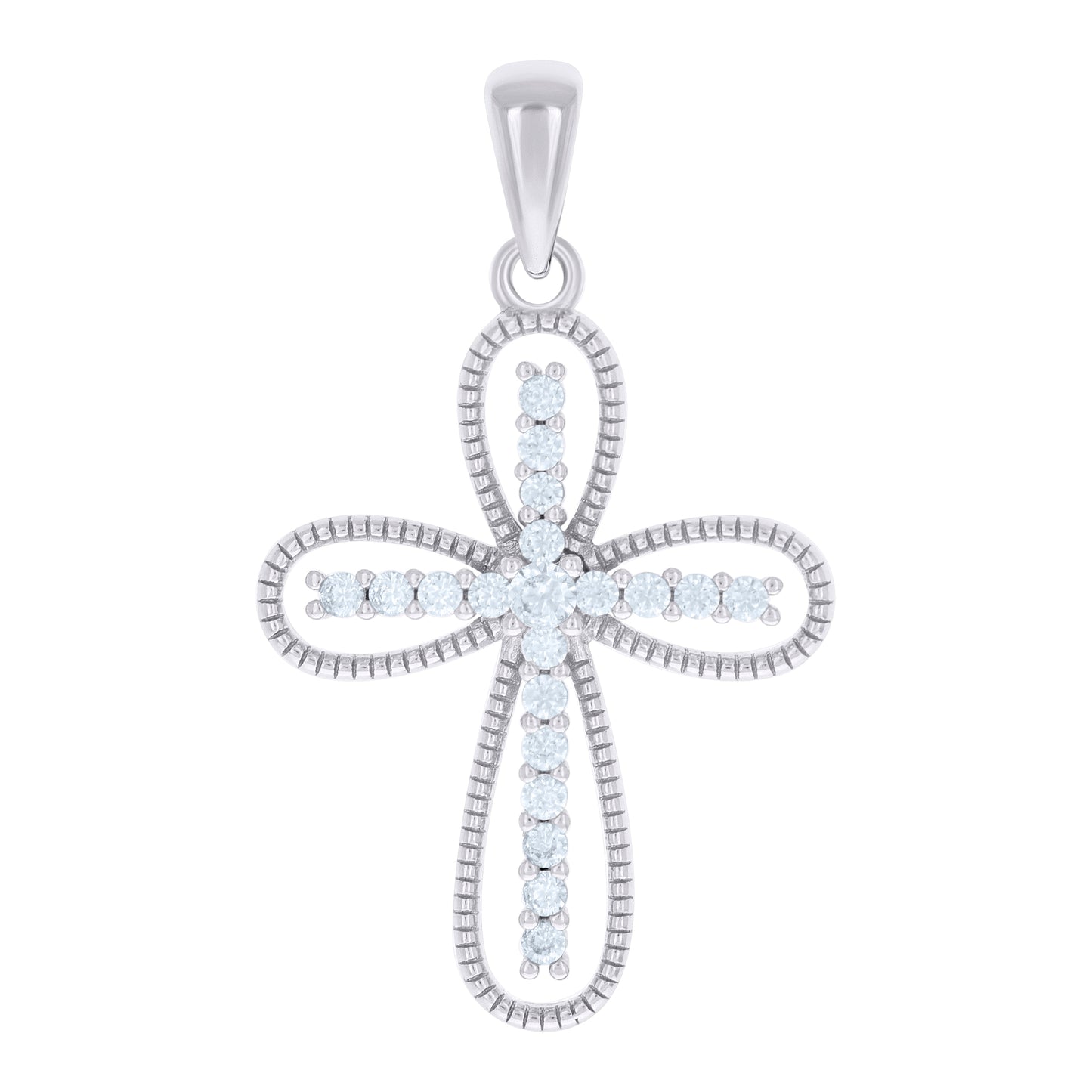 Sterling Silver Unisex Round Cubic-Zirconia Cross Religious Charm Pendant