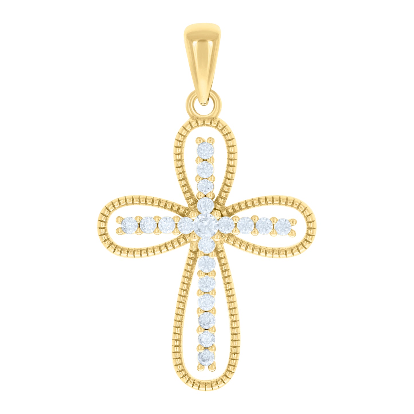 Sterling Silver Unisex Round Cubic-Zirconia Cross Religious Charm Pendant
