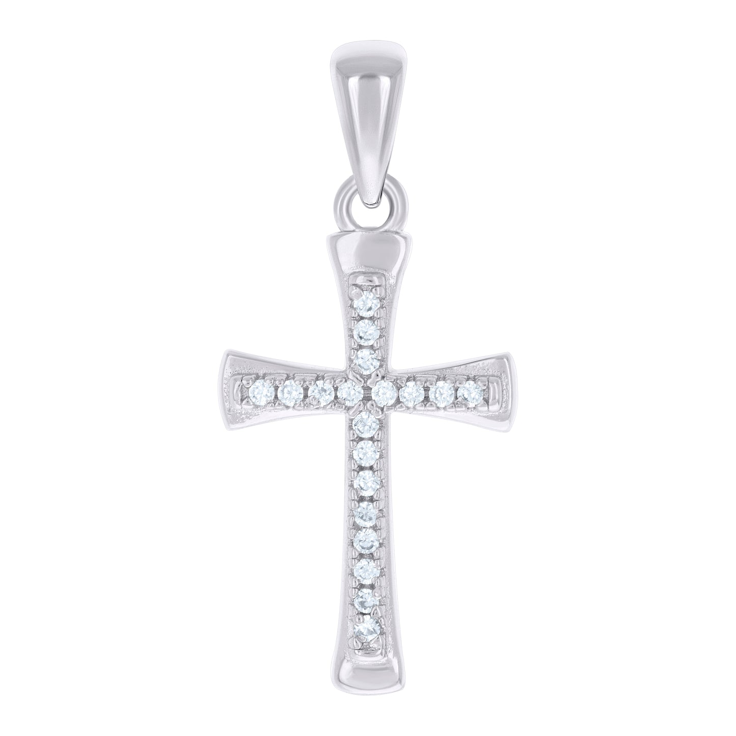 Sterling Silver Unisex Round Cubic-Zirconia Cross Religious Charm Pendant