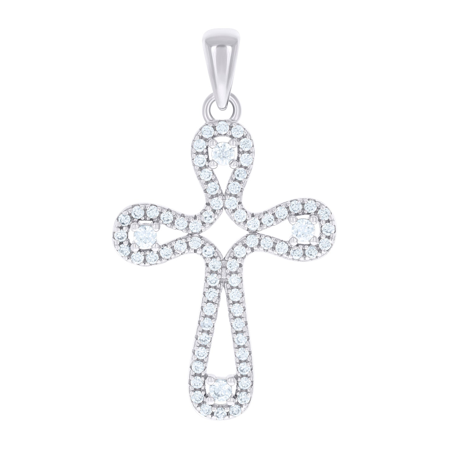 Sterling Silver Unisex Round Cubic-Zirconia Cross Religious Charm Pendant