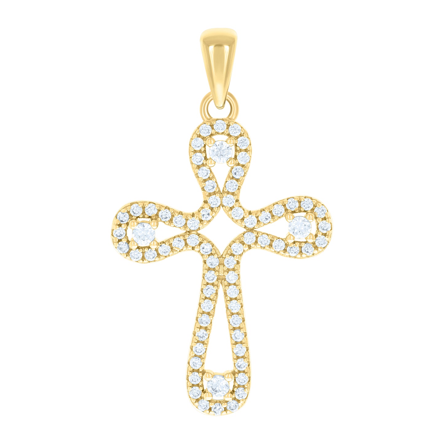 Sterling Silver Unisex Round Cubic-Zirconia Cross Religious Charm Pendant