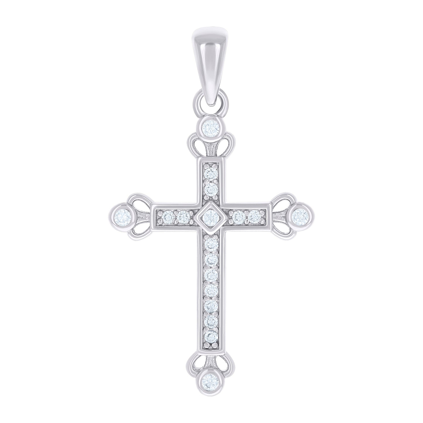 Sterling Silver Unisex Round Cubic-Zirconia Cross Religious Charm Pendant