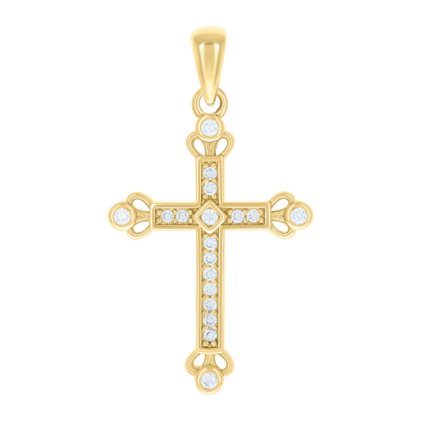 Sterling Silver Unisex Round Cubic-Zirconia Cross Religious Charm Pendant