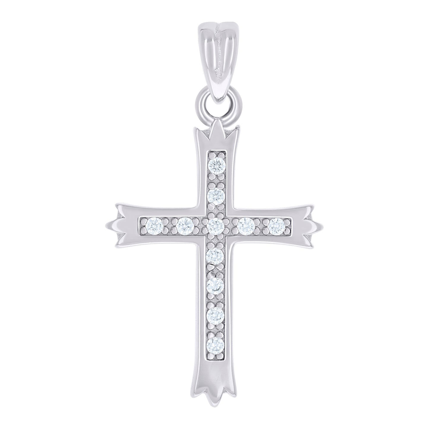 Sterling Silver Unisex Round Cubic-Zirconia Cross Religious Charm Pendant
