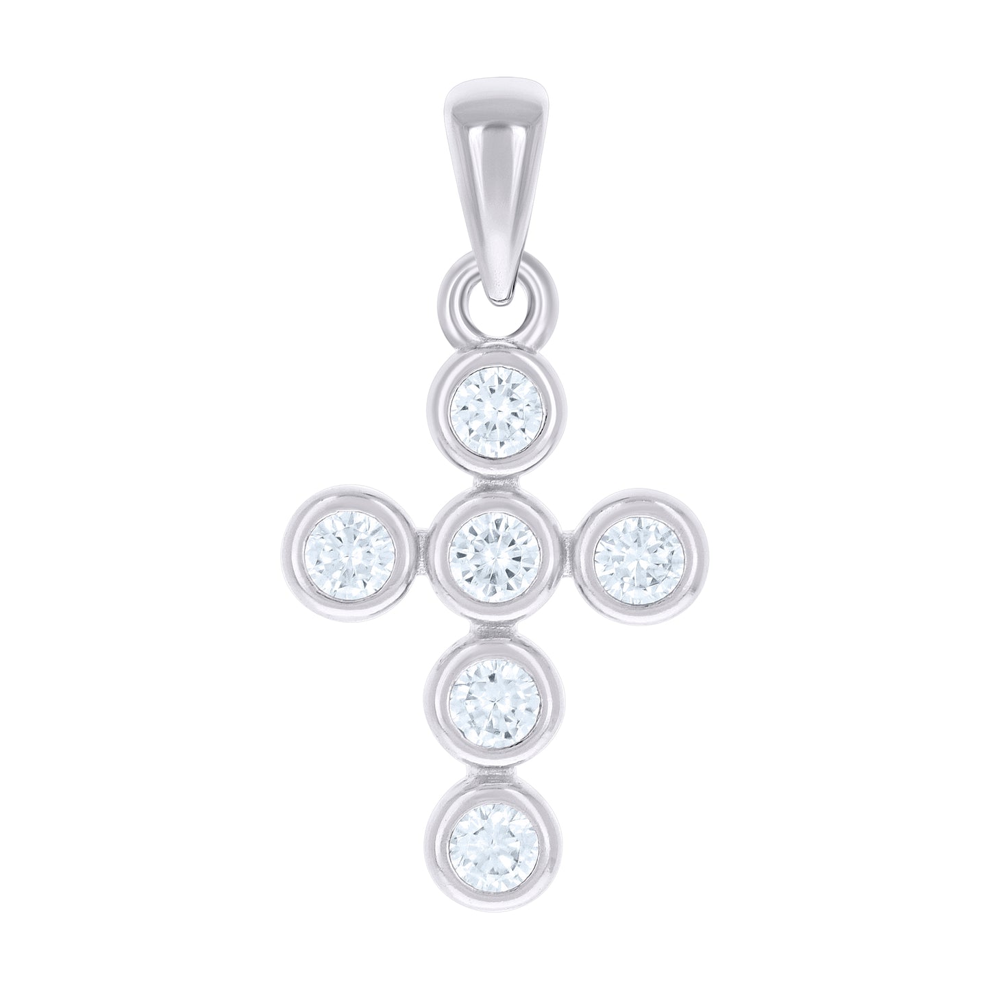Sterling Silver Unisex Round Cubic-Zirconia Cross Religious Charm Pendant