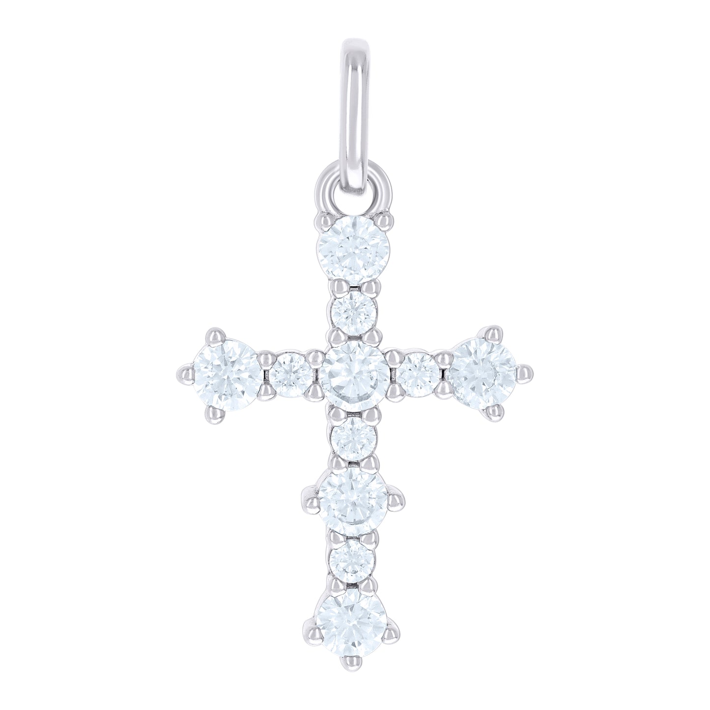 Sterling Silver Unisex Round Cubic-Zirconia Cross Religious Charm Pendant