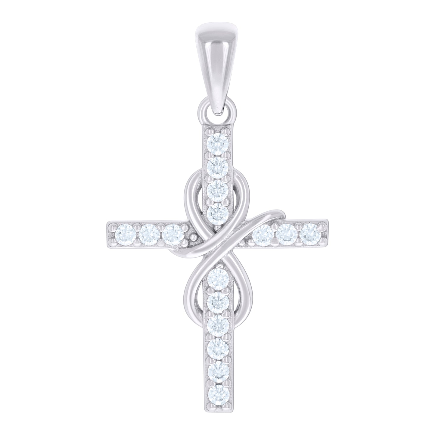 Sterling Silver Unisex Round Cubic-Zirconia Infinity Cross Religious Charm Pendant