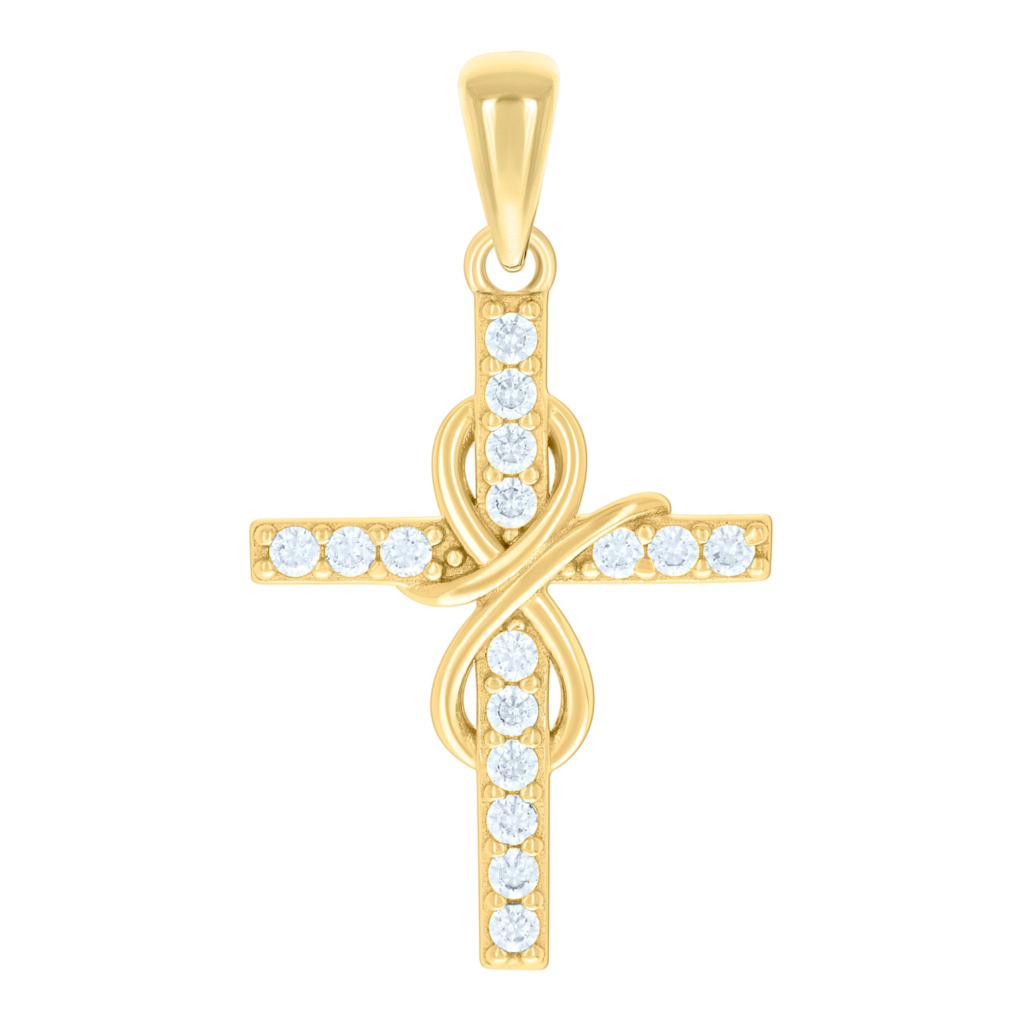 Sterling Silver Unisex Round Cubic-Zirconia Infinity Cross Religious Charm Pendant